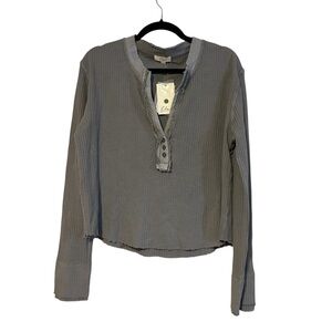New Elan Raw Hem V-neck Button Down Blouse Top Size Large Women’s
